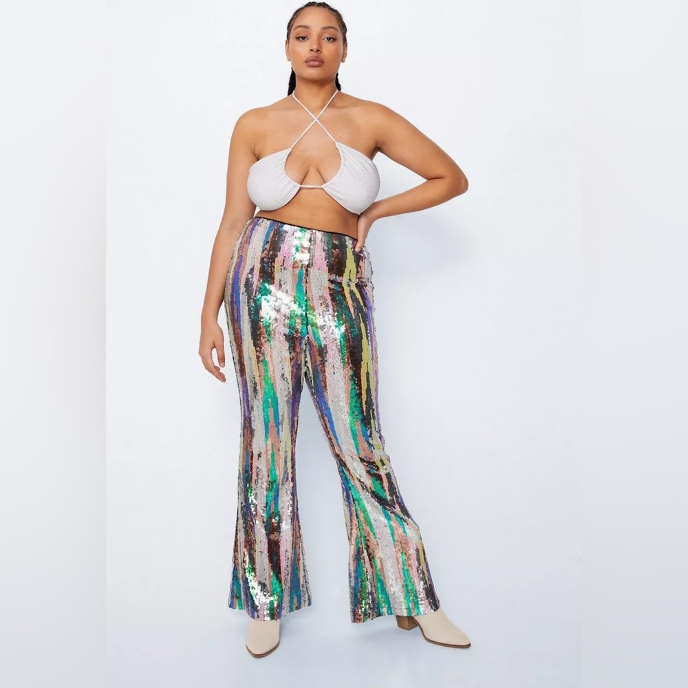 NastyGal Multicolor Sequin Flare Pants